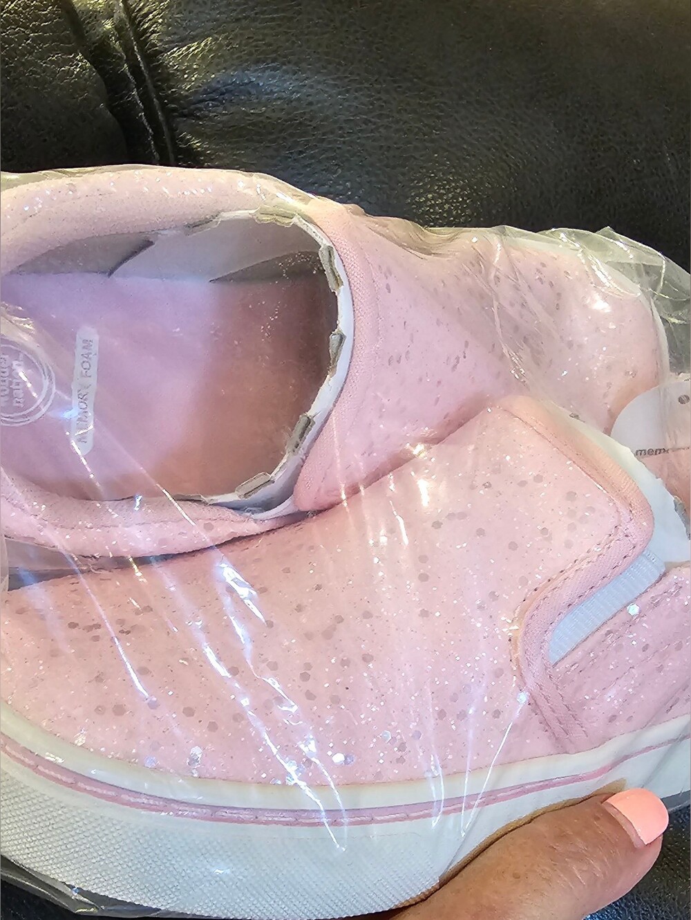 Wonder Nation Pink Glitter Slip-On Kids Sneakers Size 1 NWT. Memory Foam. - Picture 2 of 5